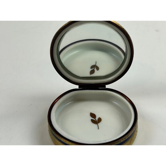 Rochard Limoges France Round Trinket Box Hand Painted Floral Cobalt Gold - Picture 8 of 10